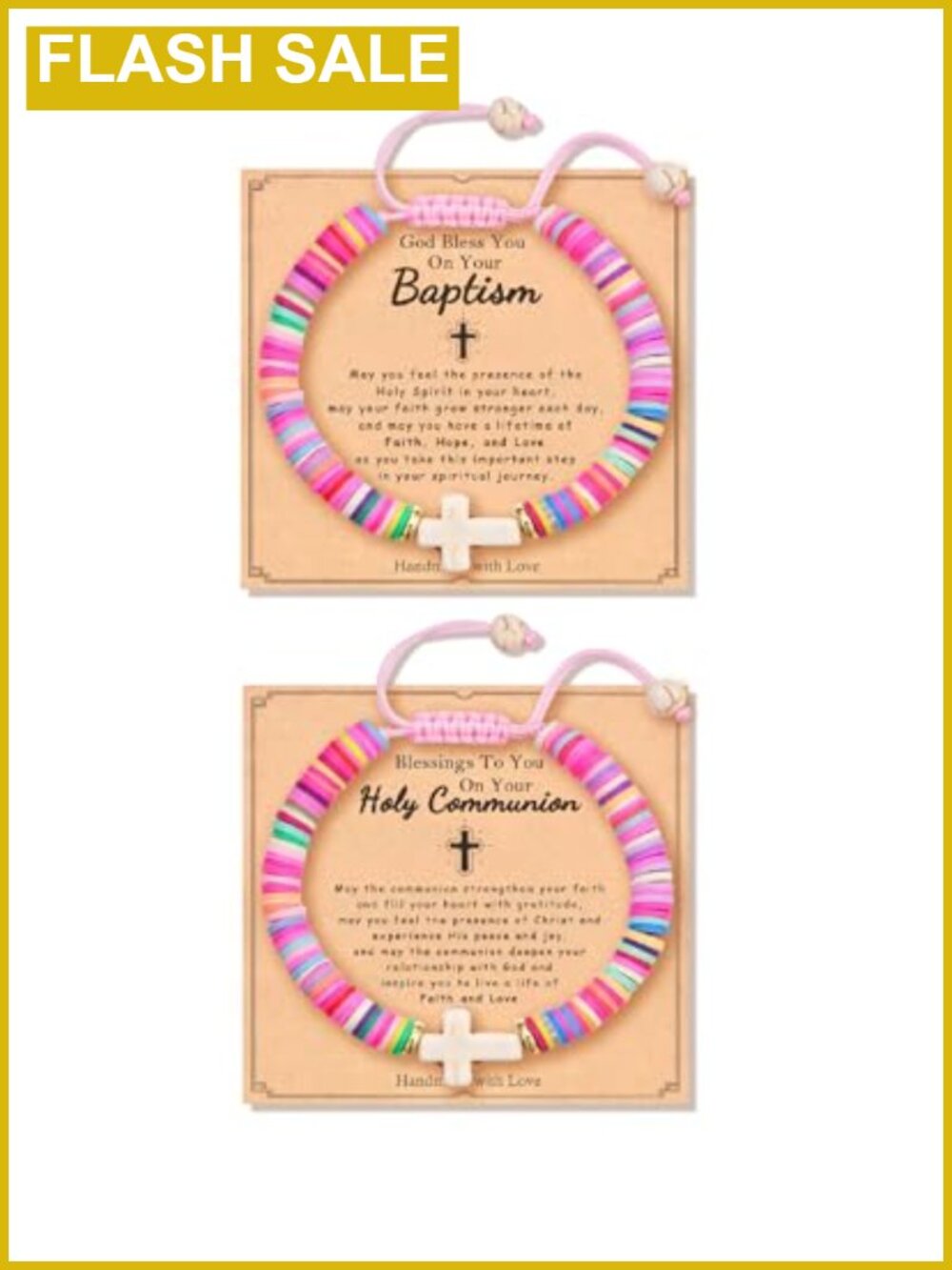 2 PCS Baptism Cross Bracelet Set First Communion Confirmation Christian Gift